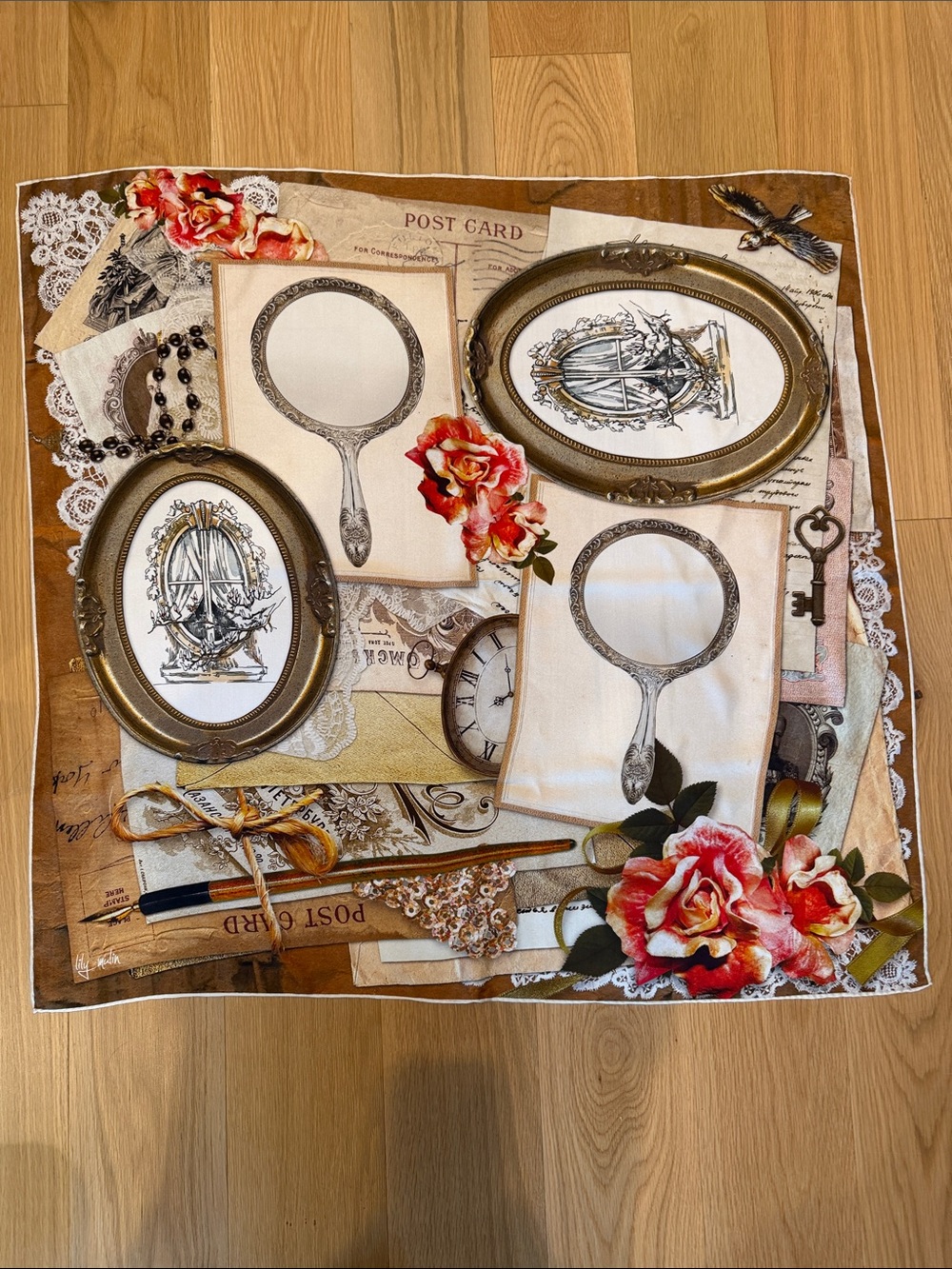 Lily Mulin Silk Postcard Print Scarf